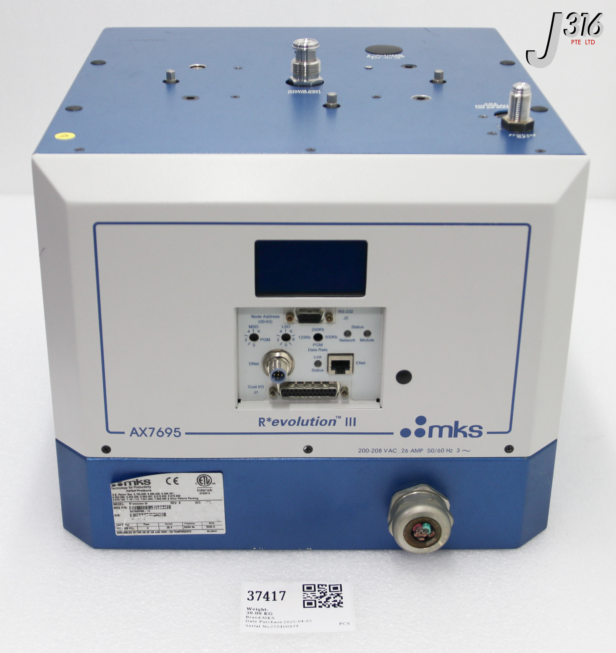 37417 MKS R*EVOLUTION III REMOTE PLASMA SOURCE (PARTS) AX7695PSK